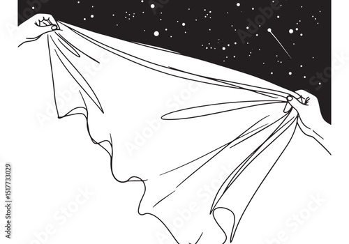 Minimalist continuous line art revealing a starry night with han
