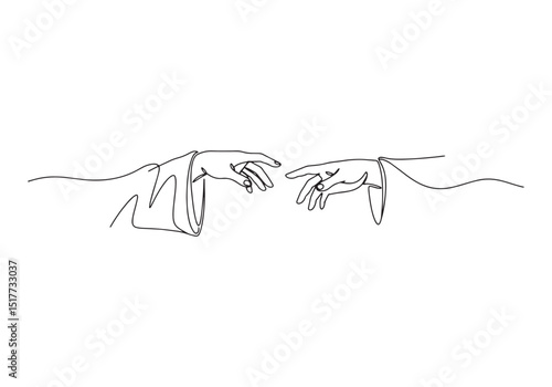 Minimalist Line Art Depicting the Creation of Adam with Glowing