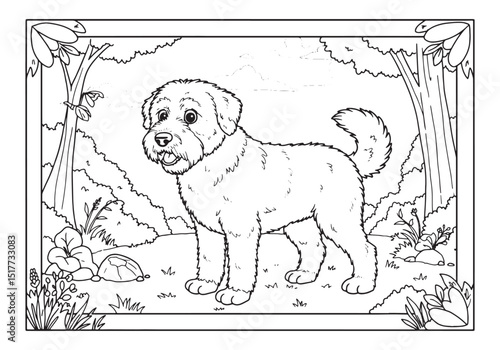 Bergamasco Shepherd Dog in a Forest Coloring Page for Kids and A