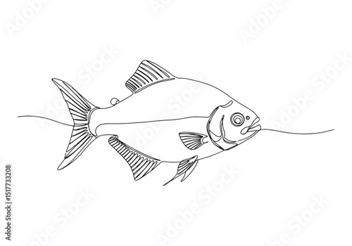 Elegant Silver Dollar Fish, A Continuous Line Art Illustration i