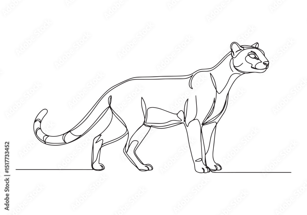 Fototapeta premium Continuous line drawing of a mountain lion wildlife illustration