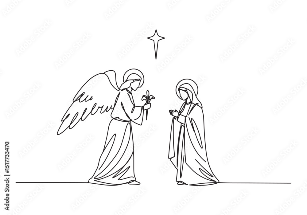 Fototapeta premium Elegant single line drawing of the Annunciation of the Virgin Ma