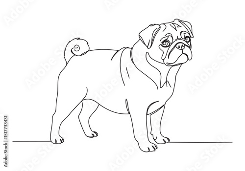 Elegant pug portrait in continuous line drawing style for modern