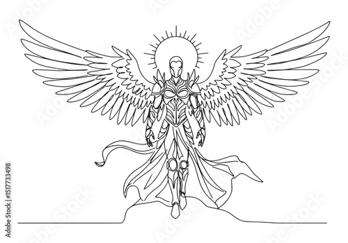 Elegant Malakim Angel Continuous Line Art Illustration in Black