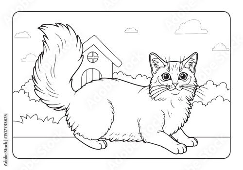 Somali Cat coloring page, Black and white line art for kids and