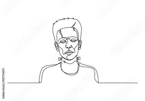 Elegant One-Line Drawing of Lady Frankenstein, A Minimalist Port