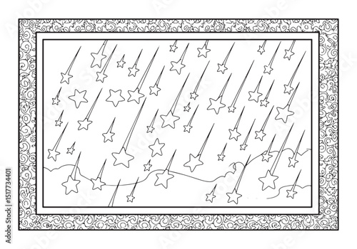 Stars gently raining coloring book drawing for creative design p