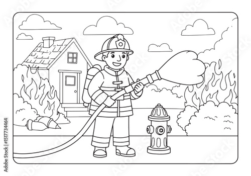 Brave Firefighter on Duty, A Coloring Book Page for Aspiring Her