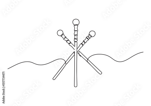 Minimalist Rod and Staff Emblem in Continuous Line Art Illustrat