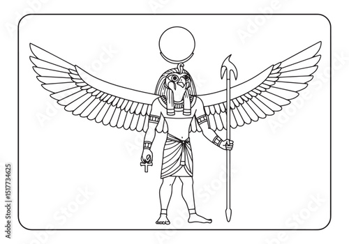 Illustration of Ra Egyptian sun god ready for coloring book acti