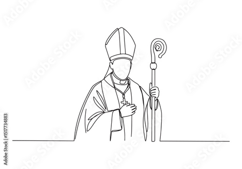 Elegant continuous line drawing of a bishop illustration art des