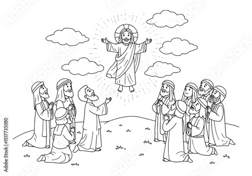 Feast of the Ascension coloring page with Jesus Christ rising to
