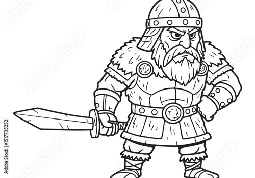 Detailed coloring page of Attila the Hun in full battle attire w