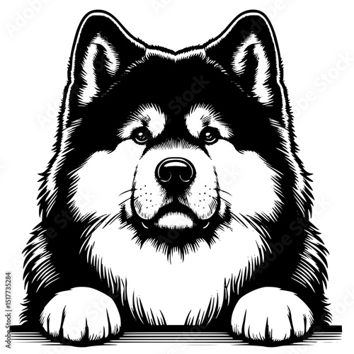 Akita Peeking Dog Vector Illustration Isolated on White