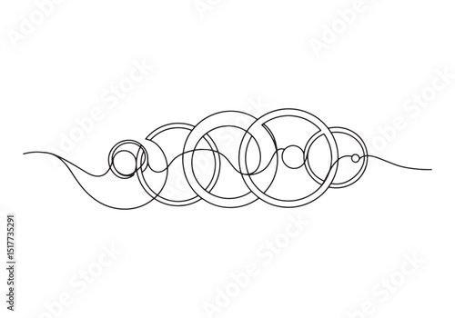 Continuous Line Drawing of Interlocking Sacred Circles Illustrat