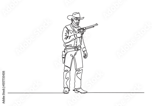 Continuous Line Drawing of a Cowboy with Gun - Minimalist Style