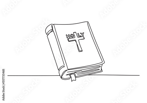Minimalist continuous line drawing of a Holy Bible illustration