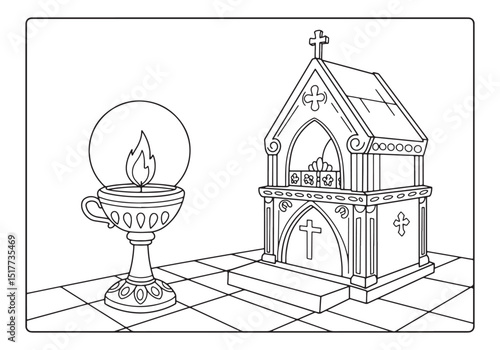 Detailed Sanctuary Lamp and Tabernacle Outline for Coloring Book