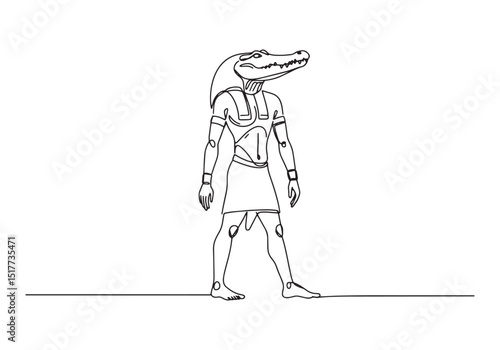 Continuous Line Drawing of Sobek, the Ancient Egyptian Crocodile