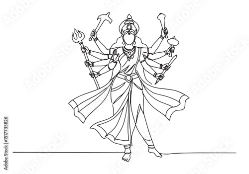 Elegant durga goddess illustration in continuous line art style