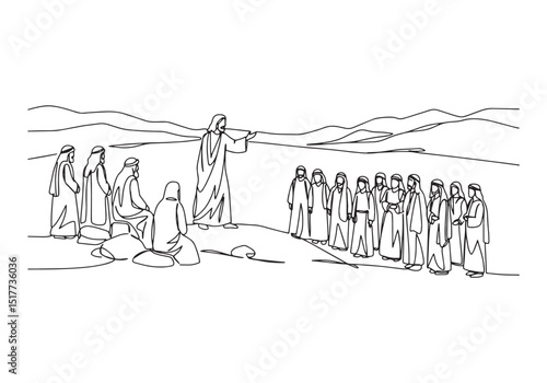 Continuous Line Drawing of The Sermon on the Mount with Attendee