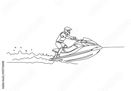 Jetskiing Adventure, A Continuous Line Drawing of Thrilling Wate
