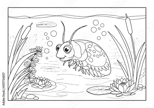 Delightful Daphnia, A charming coloring page of a water flea's l