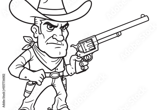 A Cowboy Ready for a Showdown, A Detailed Coloring Book Illustra
