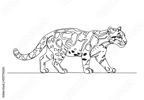 Elegant clouded leopard in continuous line art, a minimalist mas