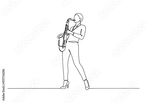 Elegant single line drawing of a female jazz musician playing sa