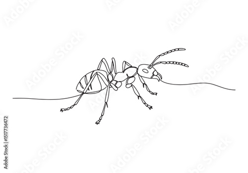 Continuous line drawing of an ant, minimalist black and white il