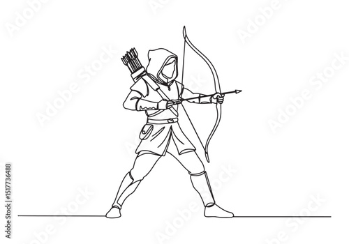 Dynamic Continuous Line Art Depicting a Male Archer in Action St