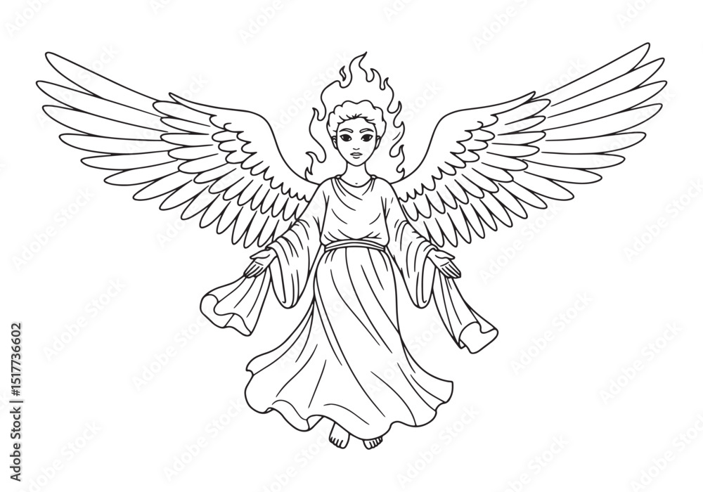 Fototapeta premium Lahatiel Fiery Coloring Page, A Detailed Black and White Angel I