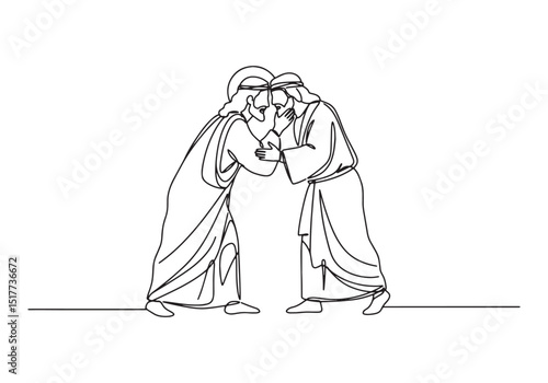 The Kiss of Judas, A Continuous Line Depiction of Betrayal in Mi