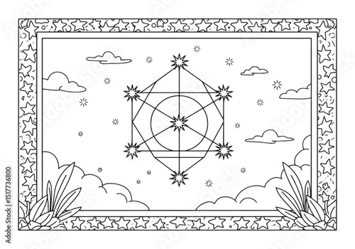 Stars aligning in sacred geometry coloring page for relaxation a