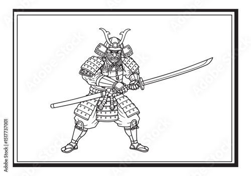Intricate coloring page of a samurai warrior wielding a katana s