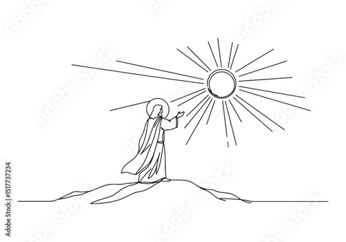 Continuous Line Drawing of Jesus Preaching on a Hill with Sun Ra
