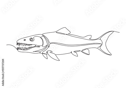 Continuous Line Drawing of Xiphactinus, Prehistoric Predator Ill