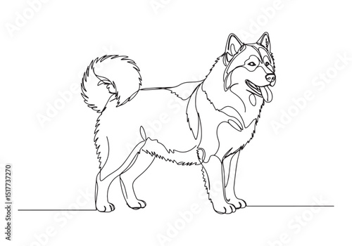 Elegant Alaskan Malamute in Continuous Line Art Style Illustrati