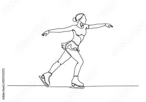 Elegant Female Figure Skater in Continuous Line Art Illustration