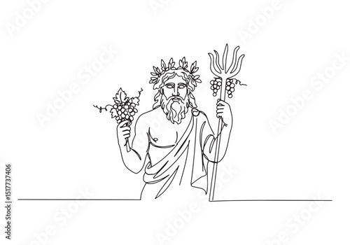 Dionysus continuous line drawing in black and white showcasing t