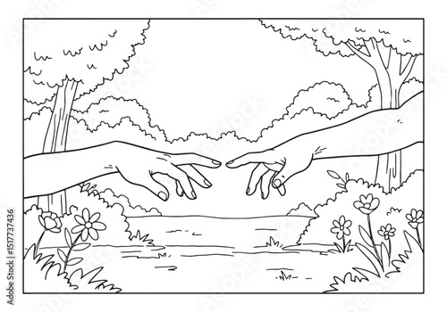 Creation of Adam Inspired Coloring Page with Hands Reaching out