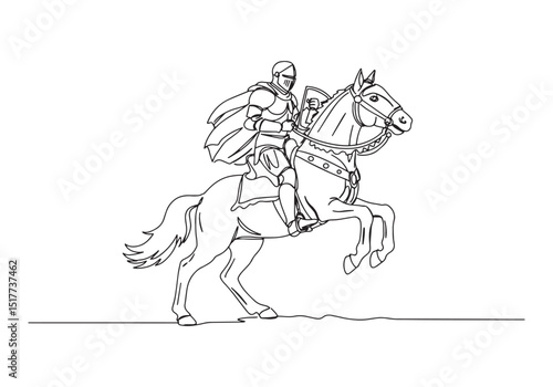 Continuous Line Drawing of a Medieval Knight on Horseback, Minim