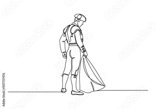 Matador in Traditional Costume Continuous One-Line Drawing Illus
