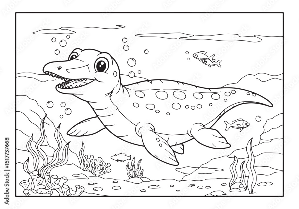 Obraz premium Temnodontosaurus coloring page for kids and adults, black and wh