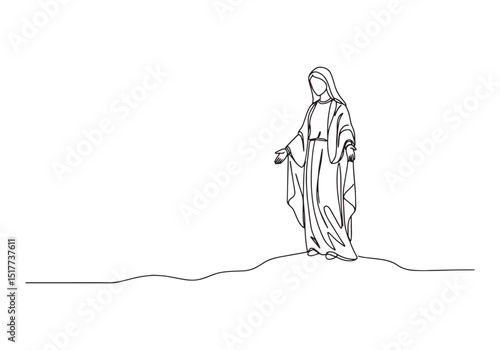Elegant one line drawing illustration of the Virgin Mary iconic
