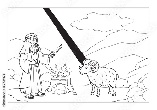 Abraham's Sacrifice, A Detailed Coloring Page Depicting the Bibl