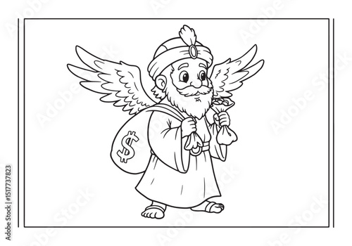 Enchanting Black and White Illustration of Whimsical Angel for C