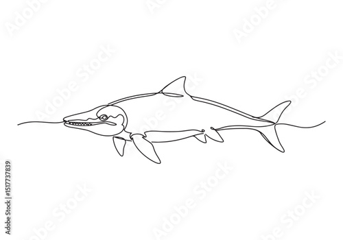 Elegant Ichthyosaur, A Captivating Continuous Line Illustration