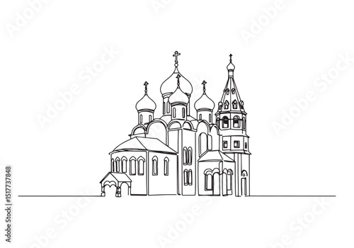 Elegant Orthodox Church Continuous Line Art, A minimalist depict
